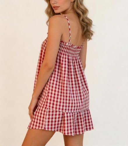 Image of SOOKABEILA Women 2 Piece Lounge Set Sleeveless Striped Cami Peplum Top Boxer Shorts Loose Ruffle Matching Pj Sets Outfits