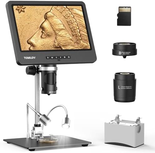 TOMLOV DM602 Microscopio Digital de Triple Lente, 10,1" Microscop...