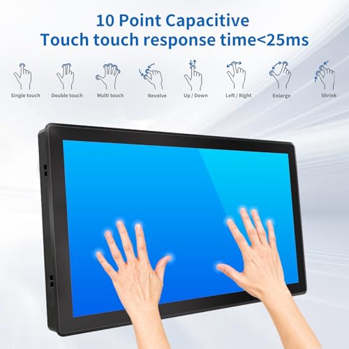 Image of 21.5 Inch Industrial Touch Screen Monitor, 10 Points Touch, Ratio 16:9 Capacitive PCAP Display, 1920 x 1080R, Active Matrix TFT LCD, LED Backlight, VGA, DVI, HD-MI Ports