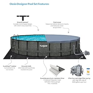 Funsicle 22 Ft by 52 in Oasis Designer Round Frame Outdoor Above Ground Swimming Pool Set w/SkimmerPlus Filter Pump and Pool Cover, Dark Herringbone Funsicle 22 Ft by 52 in Oasis Designer Round Frame Outdoor Above Ground Swimming Pool Set wSkimmerPlus Filter Pump and Pool Cover Dark Herringbone