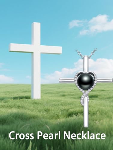 Black Pearl Necklacce for Women Sterling Silver Moissanite Black Freshwater Pearl Pendant Necklace Anniversary Jewelry Christmas Birthday Valentine Gifts for Women Wife Her Mom2