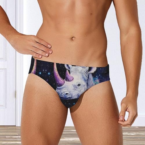Rhino with Purple Horns Printed Swim Briefs for Men Sexy Bikini Swimwear Elastic Beach Trunks Bathing Suit2