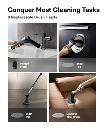 Image of HOTO Flexi Cordless Electric Spin Scrubber, Adjustable Angle, Extendable Handle, Smart Display, IPX7 Waterproof, Powerful Cleaning Scrubber with 8 Replaceable Brush Heads, for Bathtub, Bathroom, Tile