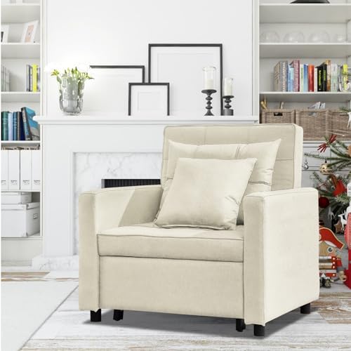 STRPRETTY BASIC Convertible Chair Bed, 3-in-1 Sleeper Chair Bed, Pull Out Folding Sofa Bed with Adjustable Backrest, Multi-Functional Single Sleeper Chair for Apartment (White)