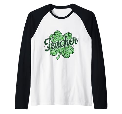 Camisa retro de trébol del día de San Patricio con estampado de leopardo Camiseta Manga Raglan