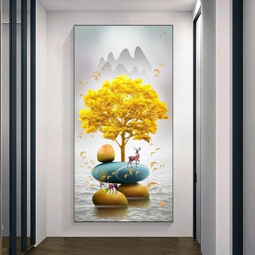 Affiches Zen arbre riche doré grand format 70x165cm pour mur de séjour