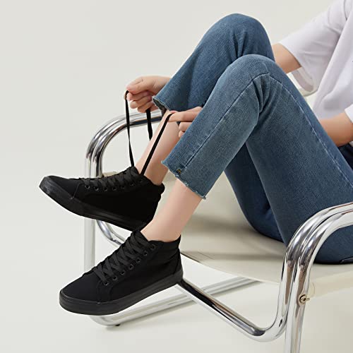XRH Women Black Canvas High Tops Sneaker for Walking,White Non Slip Hi Top Lace up Shoes,Casual Fashion Mid Top Sneaker(Comfortable,Breathable,Classic)(Black,US7)