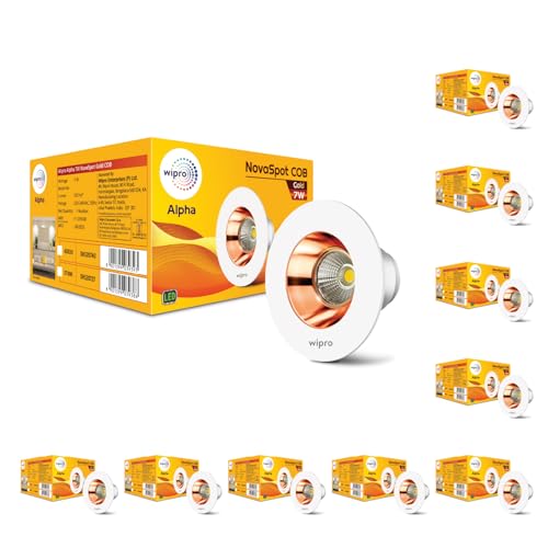 Image of Wipro Alpha 7W NovaSpot COB, Gold Finish | Warm White | 3-inch Cutout, Junction Box Compatible |High Voltage & Surge Protection | Focused Light Beam for Living Room, Showroom, True-ceiling, Pack of 10