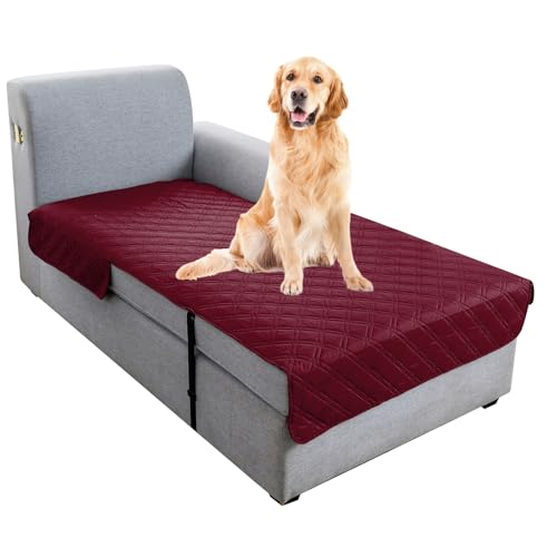 Image of Genina L Shape Couch Cover, Sectional Couch Chaise Covers, Waterproof Washable Sofa Covers for Right L Shape Chaise Lounge, Anti-Slip Sofa Slipcovers for Dogs Cats Pet Friendly (Burgundy)