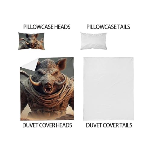 Housse de couette single animaux imprimé 3D fermeture éclair microfibre 135x200
