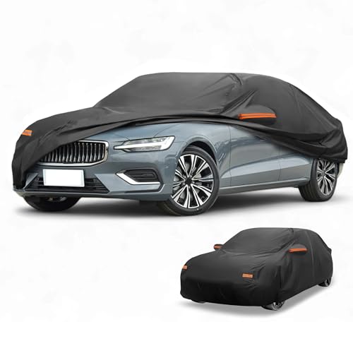 Partuto Funda para Todo Clima Protección Exterior Completa Anti-UV Sol Lluvia para Volvo S60 Sedán 190T-PU Negro con Franjas Reflectantes.