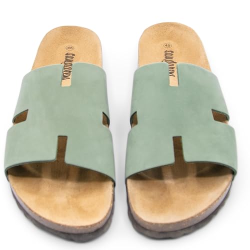 Image of Sandgrens Handmade Unisex Cork Slides | European Top Grain Leather Sandals with Soft Suede Footbed and EVA Rubber Sole | Avila