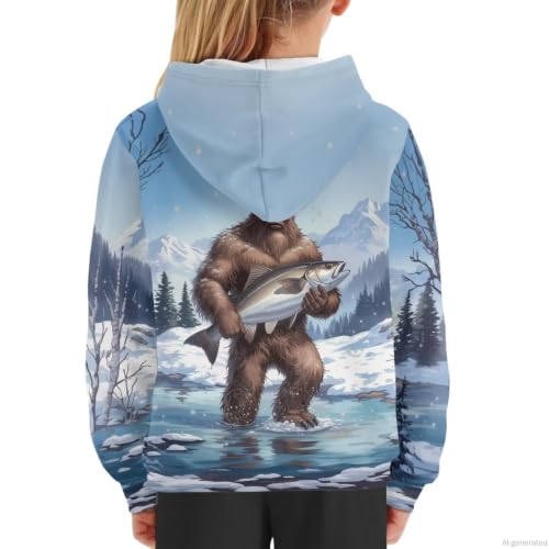 Image of WELLFLYHOM Boys Hooded Sweatshirts Hoodie Pullover Cool Graphic Crewneck Blouses Size 6-16