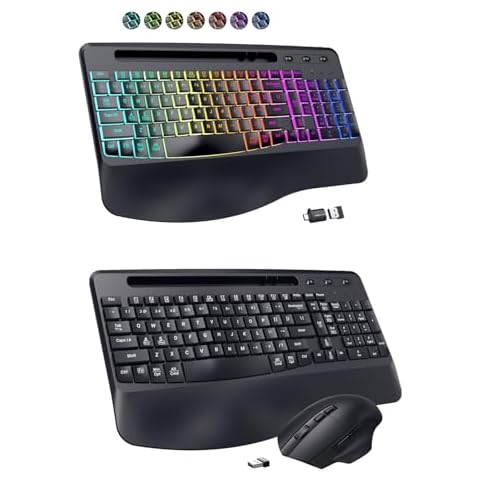 Wireless Keyboard & Wireless Keyboard and Mouse, Ergonomic Keyboard, 7-Color & 3 RGB Backlit Modes for Windows, Mac, Computer, PC Cover