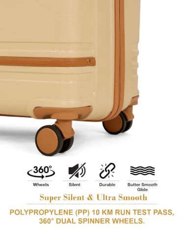 Image of Teakwood Large Size 8 Wheels Trolley Bag, Hard Cabin with Zipper Closure, Adjustable Push Button & Cross Side Strap, Number Lock System 360 Degree (Large, Beige)