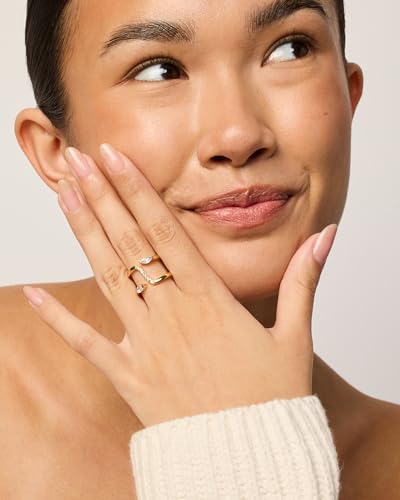 PAVOI 14K Gold Plated Cubic Zirconia Bypass Open Band Stackable Ring for Women | CZ Statement Eternity Rings4