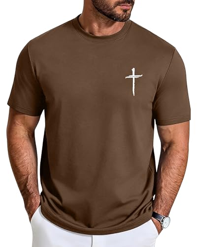Aiyino Mens Christian Cross Slim Fit Graphic Tee Casual Shirt Coffee M