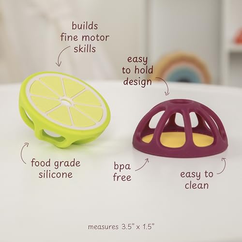 Image of Passionfruit and Lime Silicone Teethers Baby Teething Toys, Newborn Essentials Must Haves, Easy-to-Hold Design Teething Ball Baby Essentials, BPA-Free
