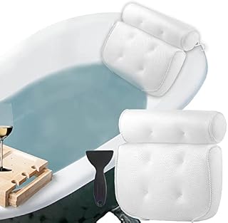 Bath Pillows For Head And Neck Waterproof with Non-Slip Premium 6 Large Suction Cups, Ergonomic Pillow,3D Mesh Technology,Support Head,Back,Shoulder and Neck,Fits All Bathtub and Home Spa