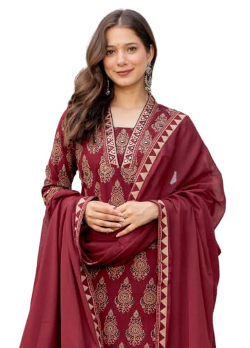 Image of Amayra Woman's Pure Cotton Straight Kurta Sets with Pant & Dupatta|Kurti Set for Woman|Suit Set for Women Cotton