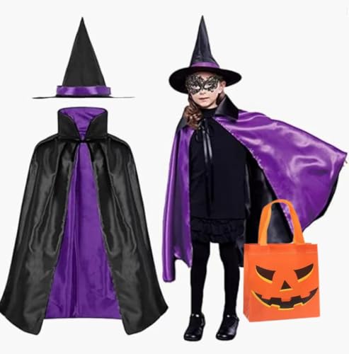 Jiusely Halloween Witch Costume Kids Girls -Witch Hat and Ca
