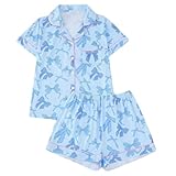 Women's Pajamas Set Short Sleeve Sleepwear Loose Button Down Shirts and Shorts Pjs 2Pcs Lounge Sets Graphic Cute Nightwear