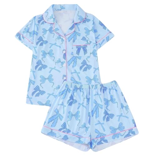 Women's Pajamas Set Short Sleeve Sleepwear Loose Button Down Shirts and Shorts Pjs 2Pcs Lounge Sets Graphic Cute Nightwear
