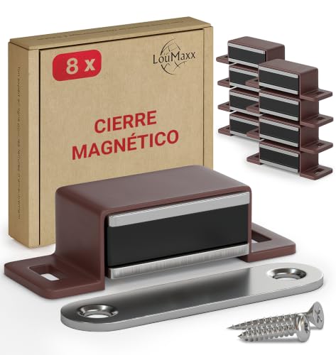 LouMaxx Pestillo magnético fuerte – Fuerza de sujeción 4 kg – Juego de 10 en Negro-Acero inoxidable – Imán para puerta