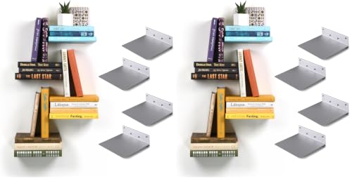Image of Floating Invisible Bookshelf Wall Mounted (Set of 4) - Aluminum - Turn Books into Floating Shelves (Pack of 2)