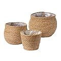 LA JOLIE MUSE Natural Seagrass Large Planter, Plant Pots Cover, Indoor Planters Flower Pots, 13.5+12+9 inch Pack 3