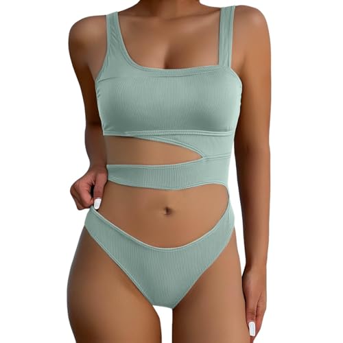 Genérico Bañador Mujer Reductor Barriga Traje de Baño Traje de Baño para Mujer,Cuello Cuadrado,Cintura Alta,Verano 2026 Bañador Natacion Bañadores Reductores (Light Green,L)