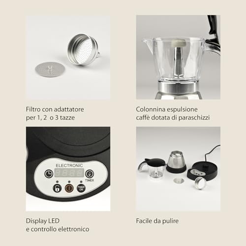 Miniatura 3 de Wegeek - Cafetera Eléctrica Estilo Italiano 400w, 3 Tazas, Con Temporizador Programable Mc23 Electric Moka