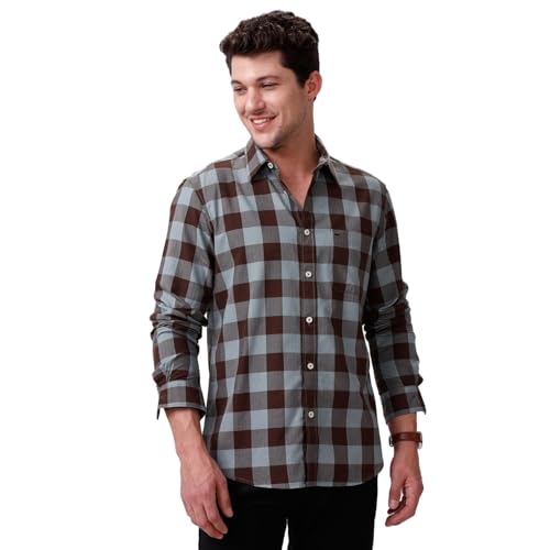 Image of BASICS 100% Cotton Checked Shirt for Men | Slim Fit | Everyday Smart Casual Wear | Full Sleeve