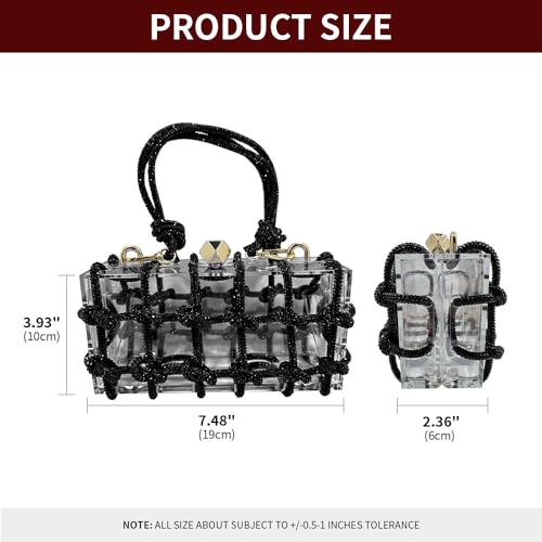 Image of Acrylic Clutch for Women Clear Purse with Rhinestone, Sparkly Evening Bag Party Prom Wedding Cocktail, Black