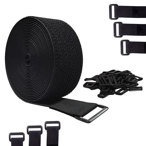 5cm x 5m Adjustable Cable Straps with 15 Buckles, Free-Cut, Reusable Cable Ties Hook and Loop Ties for Cable Management, Wire Organizer, and Cord Tidy