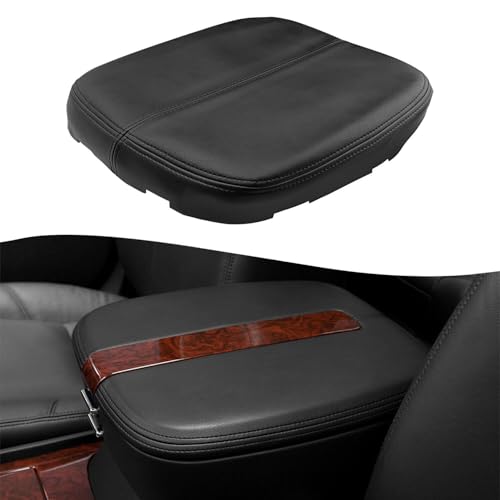 KBH Center Console Cover Replacement for Cadillac Escalade 2007 2008 2009 2010 2011 2012 2013 2014, Vinyl Leather Armrest Skin Upholstery, Anti-Scratch, Black (Leather Part Only)