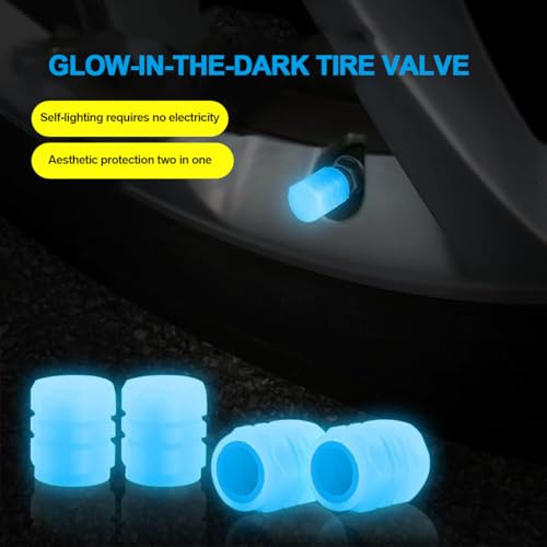 Sandfren 12PCS Car Tire Valve Stem Caps, Luminous Corrosion Resistant Auto Wheel Air Valve Covers, Glow in The Dark Vehicle Exterior Decor Accessories, Universal for SUV Sedan Motorcycle (Blue)