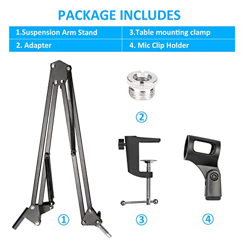 Mic Stand With Foam Windscreen For Blue Snowball, Suspension Boom Scissor Arm Stand With Pop Filter Cover For Microphones Ice Usb Mic By Sunmon #TOP5