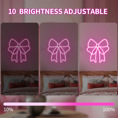 Image of Pink Bow Neon Sign Bows Neon Lights for Bedroom Dimmable Coquette Ribbon Bow Birthday Decorations Pink Wall Art Bow Wall Decor Led Sign Gifts for Girls Party