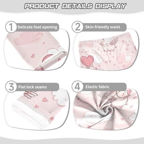 Cute Pig Wings Girls' Leggings Toddler Doodles Heart Kids Yoga Pants Dance Active Tights 4T3