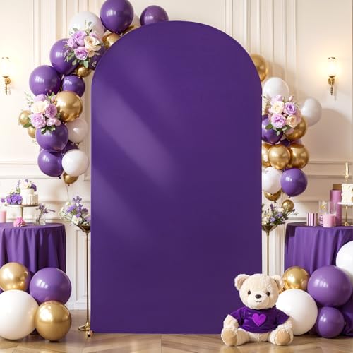Image of Purple Arch Cover 7.2FT Polyester Fitted Wedding Arch Stand Covers Round Top Chiara Arch Covers Stretchy Backdrop Cover for Birthday Party Ceremony Banquet Decoration