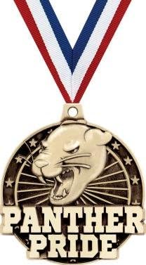 Crown Awards Gold Panther Pride Mascot Medals - 2" 3D Panthers Mascot Award Medals with Neck Ribbon