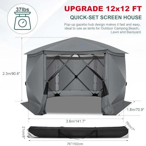 Image of COBIZI 12x12 FT Pop Up Canopy Stargazing Tent, Gazebos On Clearance with Removable Roof, Screened in Gazebo, Screen Tents Portable carpas para Patio for Outdoor Camping,Backyard, Garden,Grey(Pro)