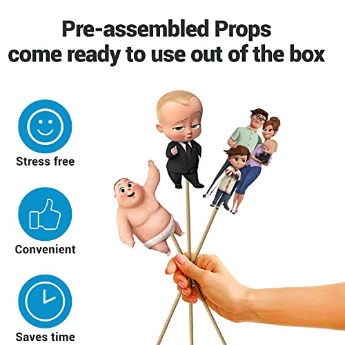 Image of Party Propz Boss Baby Theme Decorations Combo Set -52Pcs Happy Birthday Foil Balloon; Blue White BlackMetallic Balloons; Boss Baby Character; Foil Curtain Set for Boys Bday Decorations Items for Kids