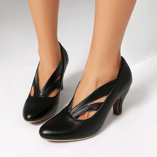 UniqueStride Women's Mary Jane Vintage Block Heels Closed Round Toe Slip On Victorian Pumps3