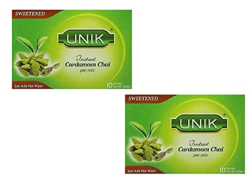 Unik Cardamomo Tea Sweet 220 g (confezione da 2) – Tè Masala istantanea – Masala Tea Pre-Mix – Tè Masala Polvere – Versione Dolcificata