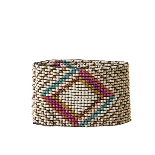 INK + ALLOY Beaded Bracelets for Women, Penelope Boho Seed Bead Stretch Cuff Bracelet, Handmade Jewelry for the Modern Bohemian, 1.5-Inch Width