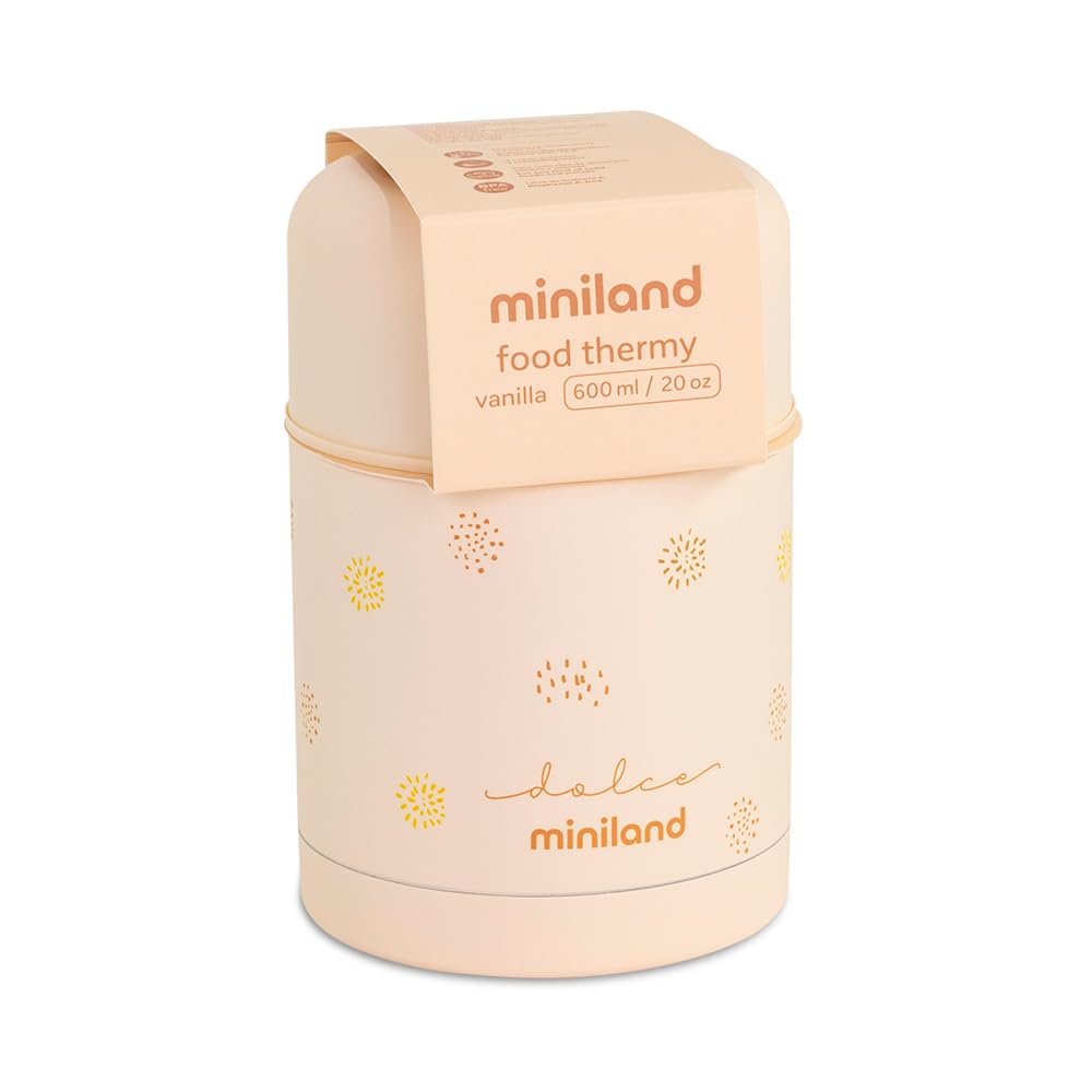 Miniland Termo Bebé para Comidas 600ml, +12h Frío y Calor | Vanilla | Contenedor de Acero Inoxidable y Aislamiento de Doble Pared, Cierre Hermético para Papillas, Pure y Comidas Fuera de Casa