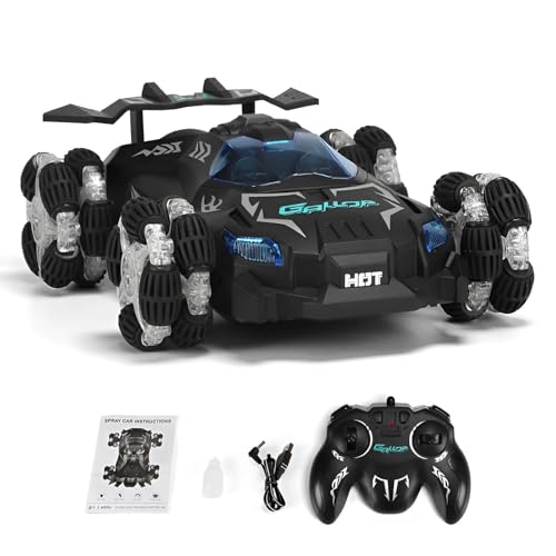 Buggy RC 4wd Todo Terreno con Función De Rociado, Vehículo De Deriva Y Acrobacias, Faros Led, Neumáticos para Acrobacias, Coche De Control Remoto para Exteriores (Dark)