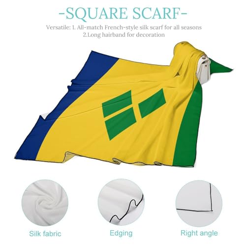 Saint Vincent Grenadines Flag Women Hair Scarf Square Silk Like Head Scarves Handkerchief Satin Neck Scarf4